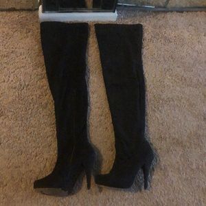 Over the knee womens suede heeled boots